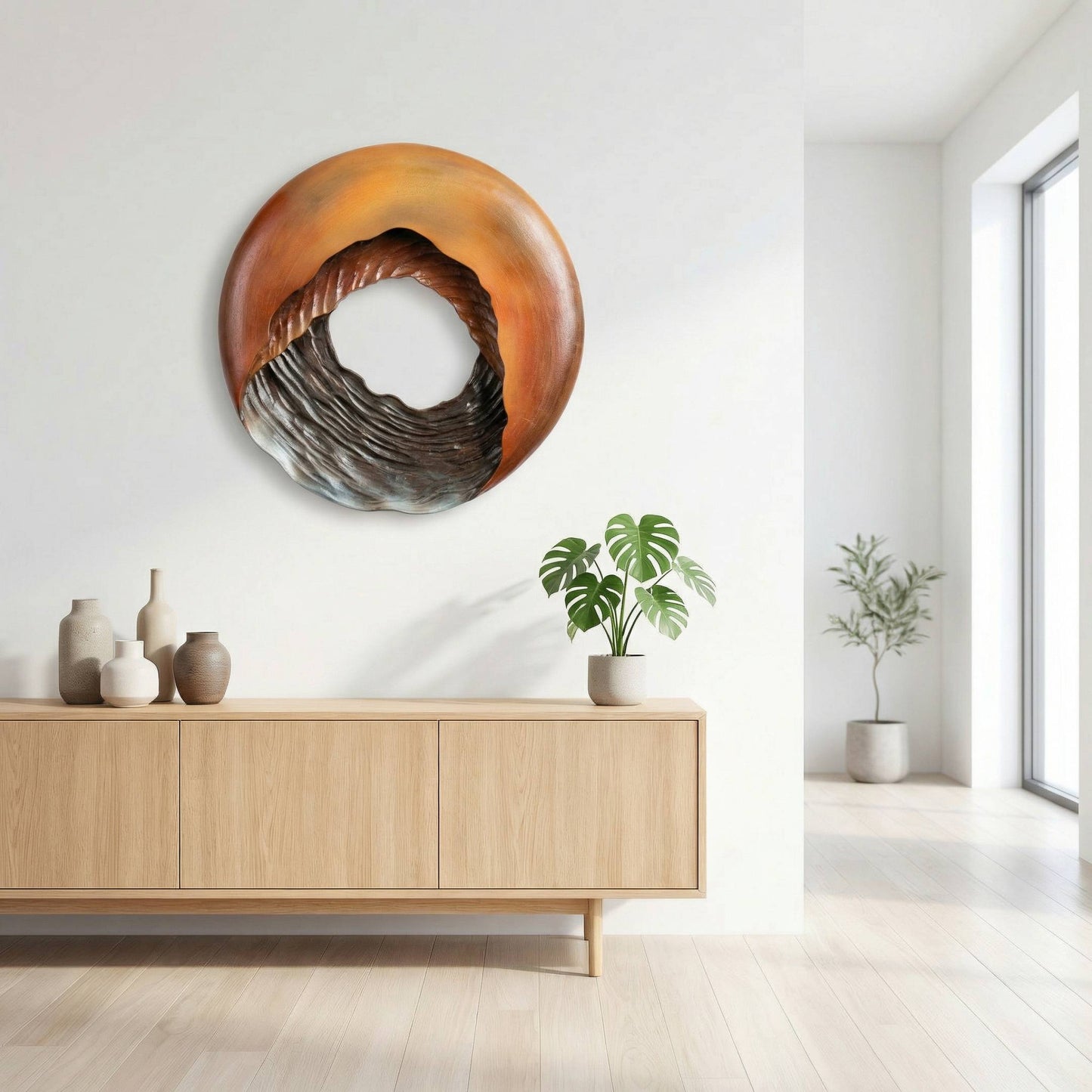 Handgeschnitzte Holzwandkunst, abstrakte moderne Skulptur