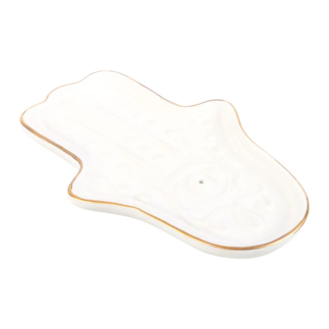 Weiße Hamsa-Hand Keramik-Räucherstäbchenhalter-Platte