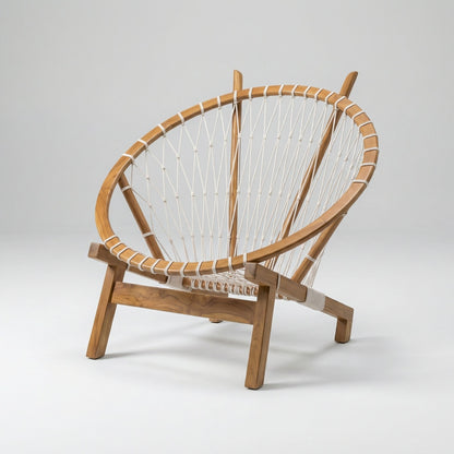 Runder- Lounge-Sessel aus Teakholz mit Polster