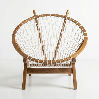 Runder- Lounge-Sessel aus Teakholz mit Polster