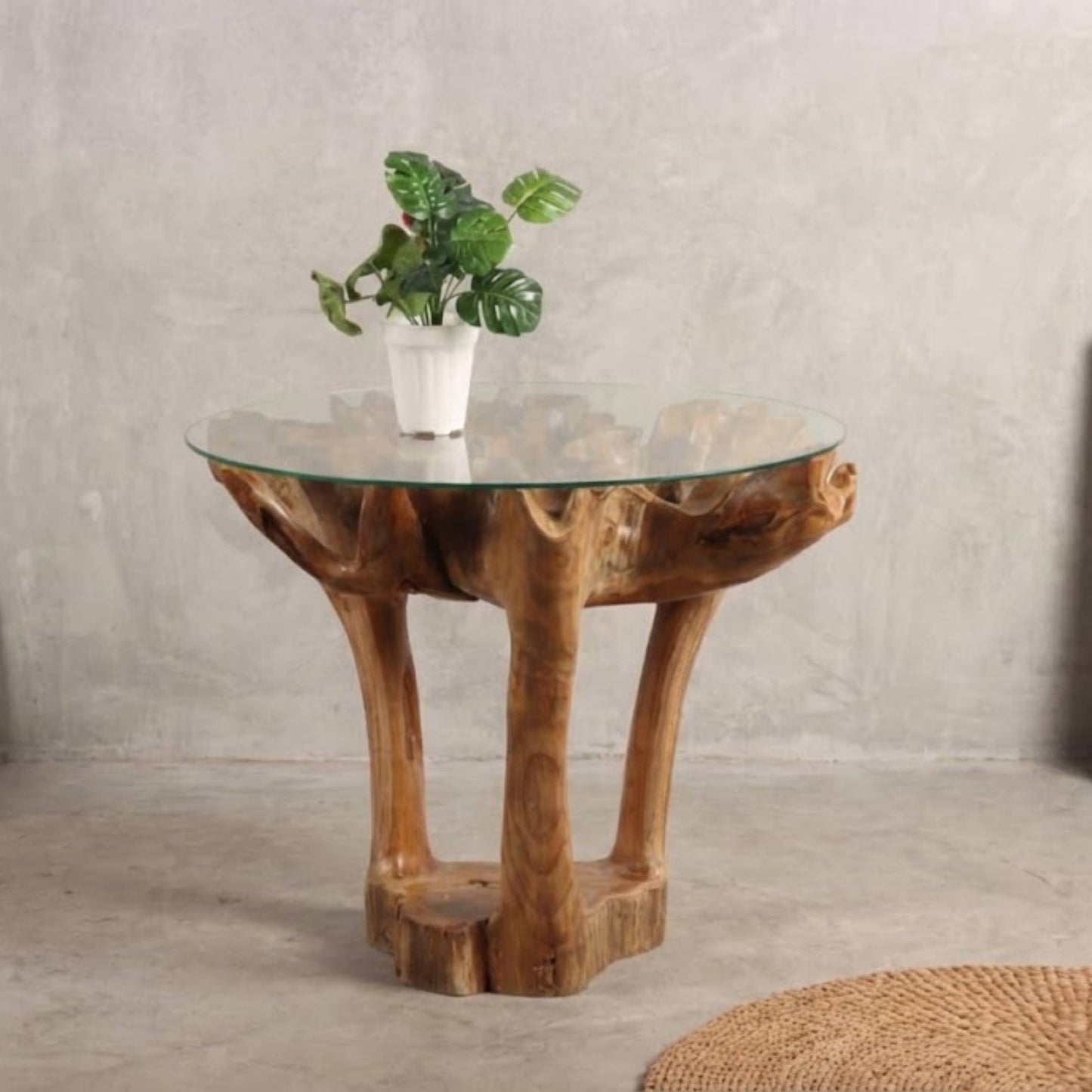 Teak Esstisch NAKALA Home mit Glas | Unikat aus Indonesien