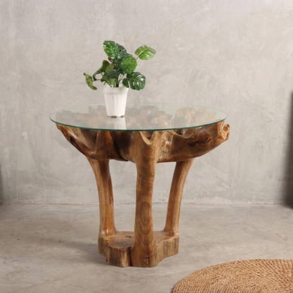 Teak Esstisch NAKALA Home mit Glas | Unikat aus Indonesien