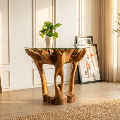 Teak Esstisch NAKALA Home mit Glas | Unikat aus Indonesien