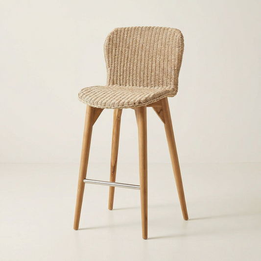 Barstuhl aus Teak & Rattan – 4er-Set inkl. Bartisch