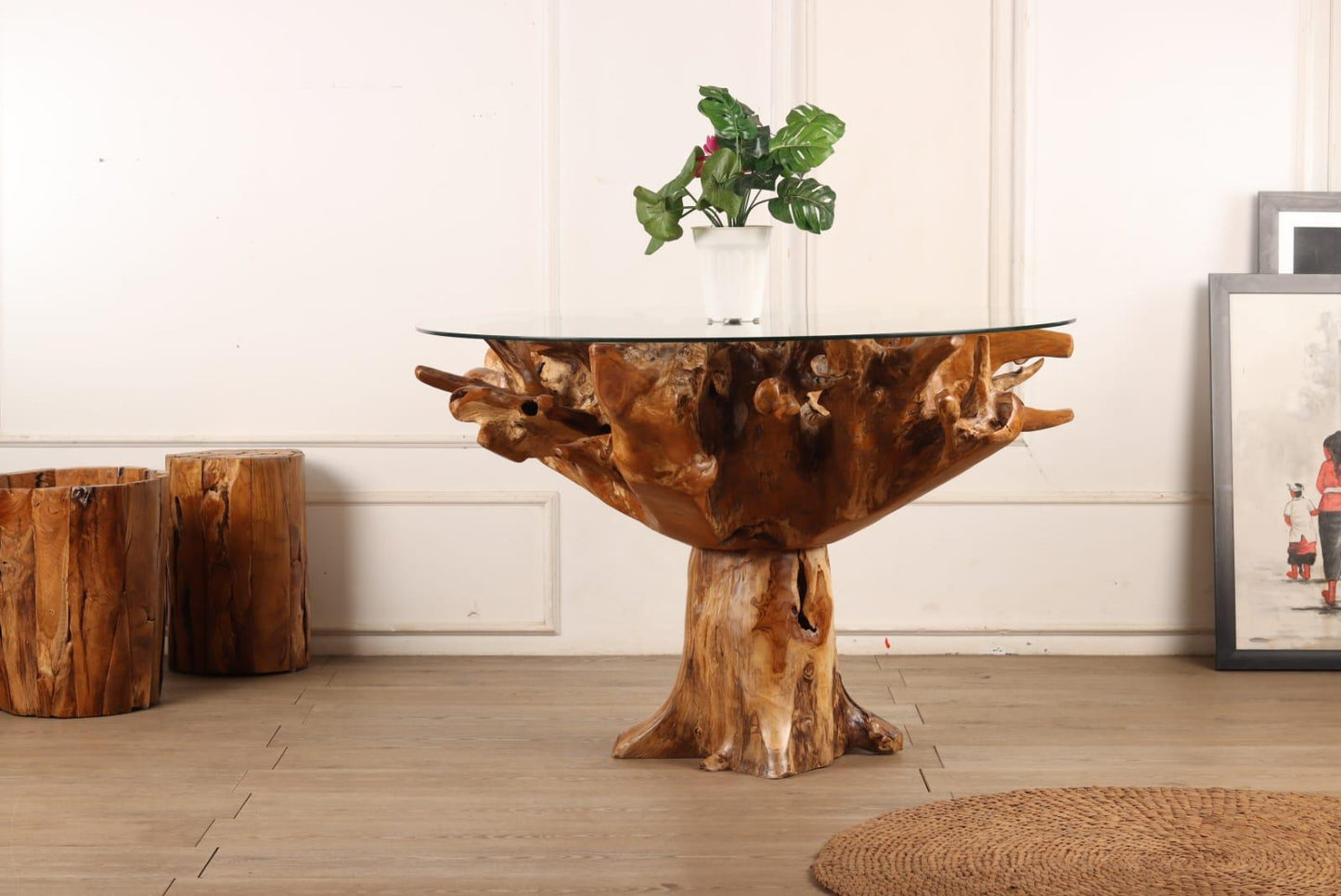 Teak Esstisch NAKALA Home mit Glas | Unikat aus Indonesien